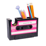 Aobopar Cute Pink Tape Dispenser Desk Organizer, Retro Cassette 80'S Pen Holder