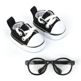 Mikovivi 2pcs 17cm Doll Shoes & Glasses, Fashion Mini Lace-Up Canvas Casual Sneakers & Eyeglasses Cute Doll Outfit Accessories (
