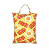 Cartoon Bacon Eggs Pattern Travel Laundry Bag With Zipper, Waterproof Polyester Dirty Clothes Bag With Handle For Gym, Beach, Ca