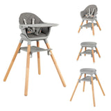 HONEY JOY Baby High Chair, 6 in 1 Convertible Wooden Highchair for Babies and Toddlers/Chair/Bar Stool, Removable Double Tray &