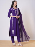 Anni Designer Women'S Rayon Viscose Embroidered Straight Kurta With Pant & Dupatta (Jayashuda Begani-Vks01_S_Begani_Small),Begani,S,,,