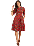 Modeve Women Red Ethnic Motifs Print Dress_Small