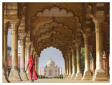 Woman In Traditional Sari Walking Towards Taj Mahal-Paper Art-50,,X38,,