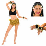 Vritraz WomenS Chiffon Belly Dance Hip Scarf Waistband Belt Colors Beads And Golded Coins (Gold, Pack Of 3)