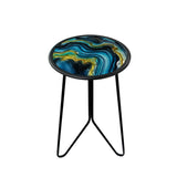 LIFFY Patio Side Tables,12 Indoor Outdoor Metal Side Table with Glass Tabletop,Round Decorative Plant Stand & Accent Table for G
