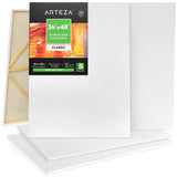 ARTEZA Stretched Canvas, 36 x 48 Inches, Pack of 5, Blank White Large Canvas for Painting for Acrylic, Oil and Gouache Paints