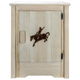 Montana Woodworks Homestead Collection Accent Cabinet With Laser Engraved Bronc Design, Right Hinged, Ready To Finish