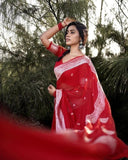 Shiv Textiles Womens Cotton Banarasi Silk Saree With Unstitched Blouse (Pink) Red Free