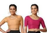 Toplot Cotton Blend Lycra Stretchable Readymade Blouses Pack Of 2 (Combo-5058-Crm-Rnp-28),Cream-Rani Pink,28,B0CV59DXNS