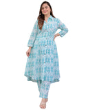 Anni Designer Women'S Cotton Blend Anarkali Printed Kurta With Pant (Dipu Sky_M_Sky Blue_Medium),Sky Blue,M