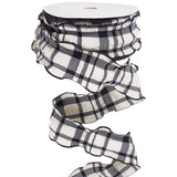 CABODYALS 20 Yards 1.5 Inch Black White Gingham Ribbon Plaid Checkered Double Chiffon Silk Ruffle Edge Ribbons Ruffled Buffalo T