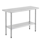 ROCKPOINT Stainless Steel Table for Prep & Work 18x48 Inches, NSF Metal Commercial Kitchen Heavy Duty Table with Adjustable Unde