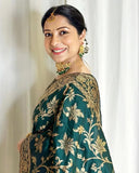 Sugathari Womens Banarasi Saree Pure Kanjivaram Silk Saree Soft New Ladies 2023 Design Wear Pattu Sarees Latest Cotton Party Sari Collections With Blouse Piece For Wedding Sadi (Sam Pari S-7 B Green)