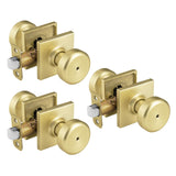NCSEN 3 Pack Gold Interior Door Knobs for Bathroom & Bedroom, Pismo Doorknob Turn Lock with Square Rosette,Heavy Duty Door Knob