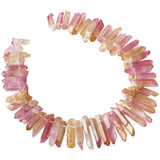 rockcloud Natural Rock Crystal Points Titanium Coated Clear Quartz Sticks Spikes Top Drilled 15 inch Strand,Pink&Orange