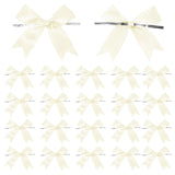 50 Counts Beige Twist Tie Bows 3.1 Pre-Tied Satin Ribbon Bow Decor Mini Twist Tie Bows for Gift Wrapping Treat Bags Cake Bridal