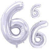 GOER Silver Foil Balloons Number 6,Huge Number Balloons for 6th Birthday Party Supplies Anniversary Decorations(3 pcs,42 inch,32