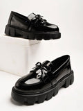 Shoetopia Front Tie Detailed Black Loafers For Women & Girls /Eu39,Black,6,B0CGNC1J14