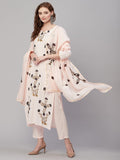 Anni Designer Women'S Cotton Blend Straight Printed Kurta With Pant & Dupatta (Brush-Peach-Knw_M_Peach_Medium),Peach,M,Cotton Blend,Regular,