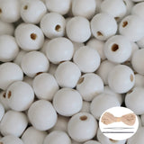 300Pcs White Wooden Beads for Garlands, Round Wood Loose Beads with Hole Smooth Spacer Beads Wood Ball with 10m Hemp Rope for Je