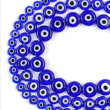 48pcs Evil Eye Beads Navy Blue Glass Turkish Evil Eye Spacer Beads Handmade Flat Round Lampwork Beads for Jewelry Making Busines