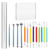 Basic Polymer Clay Tools, Clay Sculpting Tools Acrylic Roller Pin, Clear Rectangle Sheet Press Board, Double-Ended Pottery Carvi