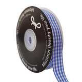 Micomon Blue and White Woven Edge Plaid Ribbon 100% Polyester Gingham Ribbon 25 Yards Each Roll (5/8, Blue)