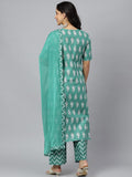 Gosriki Women'S Cotton Blend Printed Straight Kurta Palazzo & Dupatta (Tinka Green_New_S-Go_Green_Small),Green,,B0B4FXJW4X