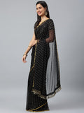 Gosriki Women'S Chiffon Solid Polka Dots Saree With Blouse Piece(Mitha Black-Go_Red),Red,,B0B2K7KNNY