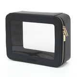 LOXOMU Clear Makeup Bag for Traveling - Transparent Cosmetic Case Clear Toiletry Bag Organizer for Women (Black)