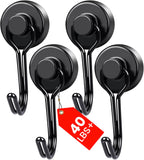 MIKEDE Magnetic Hooks 4 Pack, 40Lbs Heavy Duty Neodymium Magnet Hooks Black Magnetic Swivel Hooks for Hanging, Rust Proof Strong