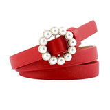 Fdream WomenS Dress Belts Fashion Pearl Decorative Belt Ladies Belt Round Pin Buckle Pearl Belts WomenS Casual Solid Pu Leathe