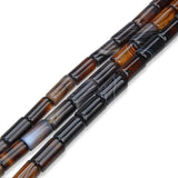 Adabele 31pcs Natural Black Brown Stripe Agate Gemstone 12mm x 6mm Round Tube Beads
