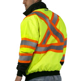 JORESTECH Safety Bomber Jacket Waterproof Reflective High Visibility Yellow/Lime with Detachable Hood X in Back ANSI Class 3 Typ