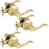 Gold Door Handles, 3 Pack Interior Door Knob, Keyless Door Lever with Passage Function, Satin Brass Door Lever for Right Handing