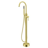 Artiqua Freestanding Bathtub Faucet Tub Filler Brushed Gold Single Handle Floor Mounted Brass Faucets with Hand Shower
