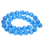 HARFINGTON 32pcs Ink Blue Cat's Eye Stone Beads 12mm Round Smooth Gemstone Crystal Loose Bead for Jewelry Making Bracelets Neckl