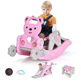 GLACER 5 in 1 Toddler Slide Rocking Toy, Rocking Horse Playset with Slide, Basketball Hoop, Ring Toss Game, Stool & Inflatable B