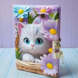 Technochitra Adorable Kitty Printed Lock & Key Diary | Secret Writing Journal | Aesthetic Stationery Gift Set For Kids, Teens &