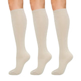 Kony WomenS Cotton Knee High Socks Casual Solid & Triple Stripe Colors Fashion Socks 3 Pairs (WomenS Shoe Size 59) (Beige