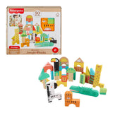 Fisher-Price Toddler Toy Wooden Jungle Blocks, 50-Piece Animal-Themed Building Set for Preschool Pretend Play Kids Ages 2+ Years