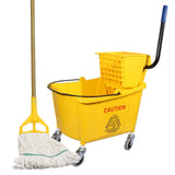 Wajeehaa Commercial Mop Bucket with SidePress Wringer for Floor Cleaning, 35 Quarts, Yellow, Including One Commercial Mop