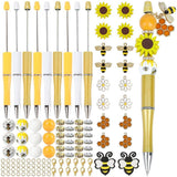 SUNNYCLUE DIY 12 sets beaded pens ball point pen sets bee bead ballpoint pen honeycomb bees jewelry wooden beads rhinestone spac