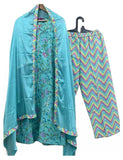 Anni Designer Women'S Cotton Blend Straight Printed Kurta With Pant & Dupatta (Uttar-Sky Blue_M_Dark Blue_Medium),Sky Blue,M