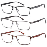 NaNaKo 3 Pack Reading Glasses for Men, Lightweight Blue Light Blocking Metal Frame Mens Readers (C1,+1.50)