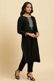 W For Woman Women'S Viscose Rayon Solid Kurta, Slim Pant & Dupatta (23Auws10453-221087_Raven Black