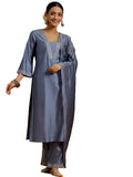 Libas Women'S Silk Blend Yoke Design Kurta Sets (Gs921_Grey_L)