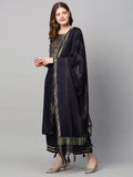 Gosriki Women'S Cotton Blend Solid Straight Kurta With Palazzos & With Dupatta (Wukis Blue_S-Gs_Blue_Small),Blue,,B0BMVXR7KB
