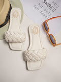 Shoetopia Women'S White Braided Flat Slip-On Sandals Comfortable Open-Toe Casual Slides For Summer Beach Eu39,White,3,B0BSC8QKJ7