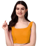 Pujia Mills Women's Deep Neck Silk Sleeveless Readymade Blouse (Yellow, 34)